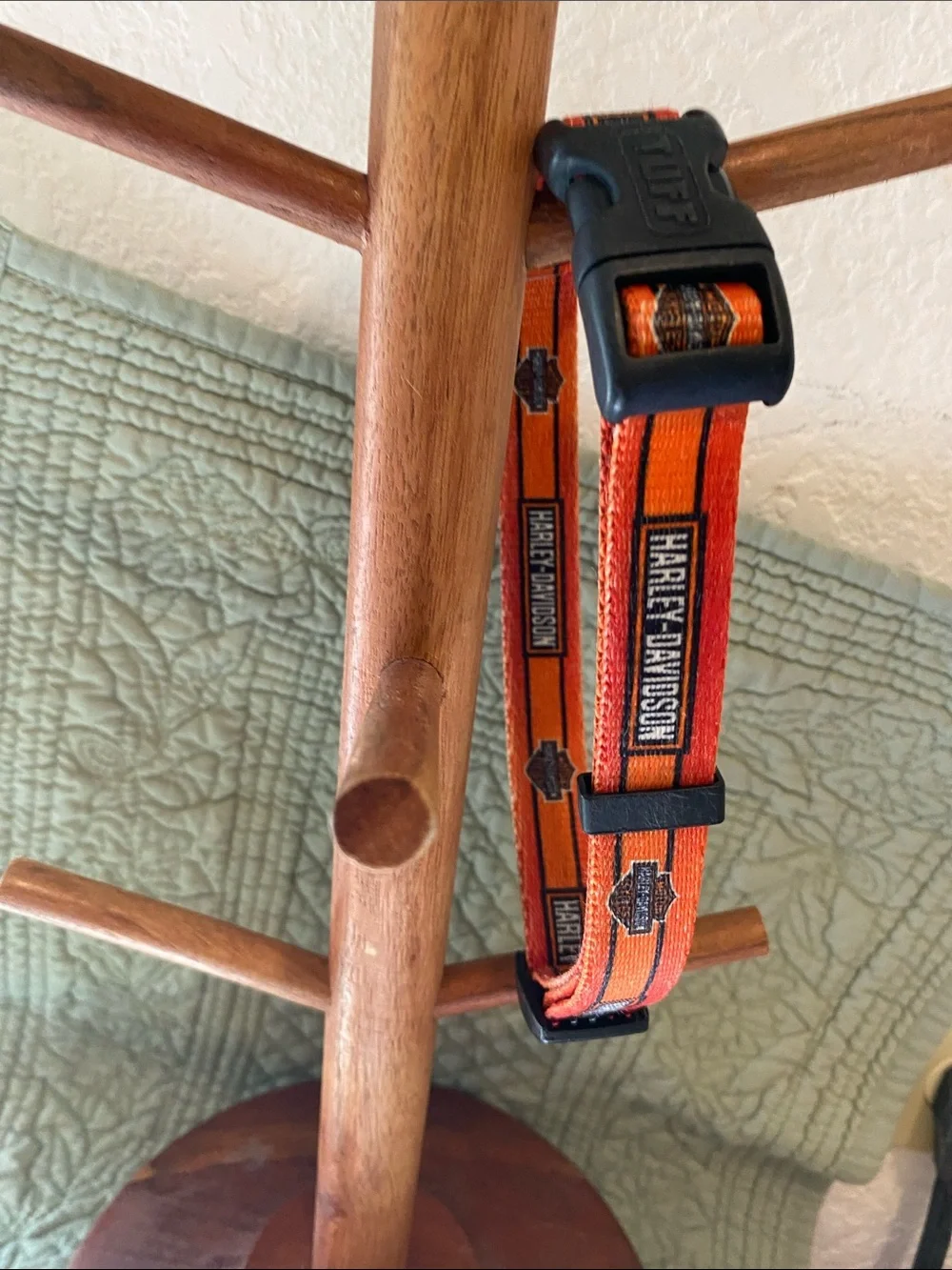 HARLEY DAVIDSON Dog Collar Adjustable One Size Orange/Black Logo Good Condition